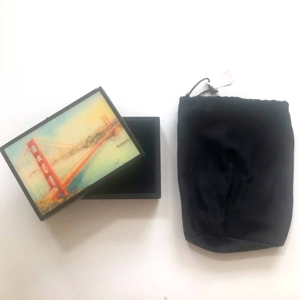 Golden Gate Bridge Watercolor Scene Jewelry Storage Box Black Lacquer Gloss NWT - Picture 11 of 12